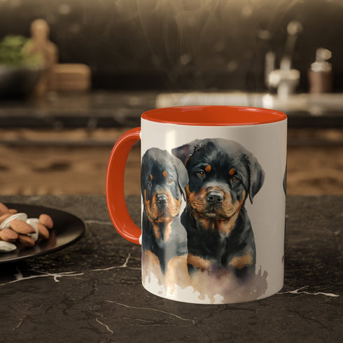 Rottweiler Pupies - Color Accent Mugs, 11oz